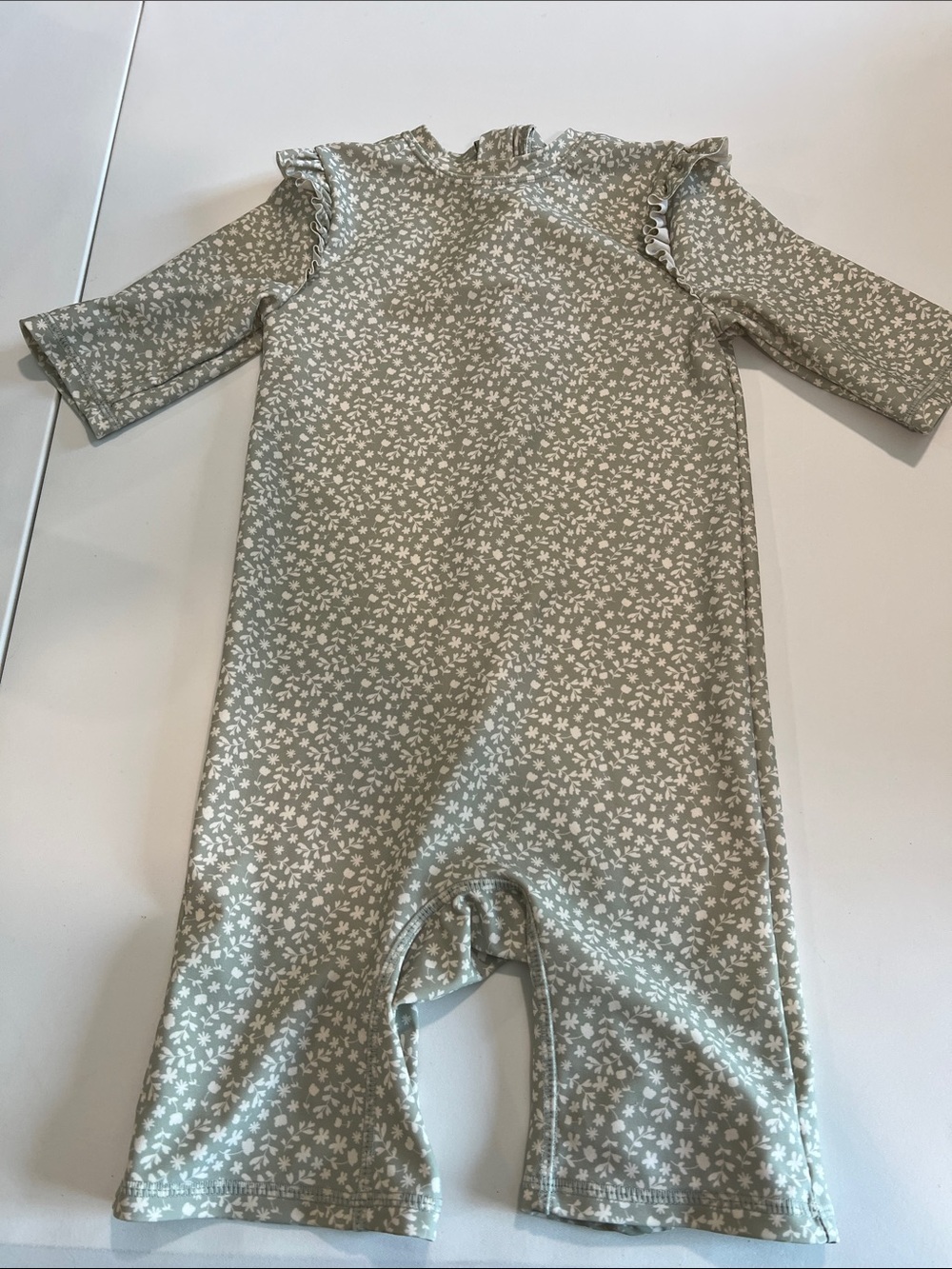H&M Girls Sage Green Floral Swimming Suit - 2-4 years